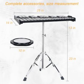Professional 32-Note Glockenspiel Bell Kit with 8-Inch Practice Pad, Adjustable Stand & Rolling Bag – All-in-One Percussion Set for Beginners & Adults