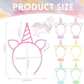 24 Pack Unicorn Headbands for Girls – Magical Party Favors, Birthday Supplies & Cute Hair Accessories for Kids & Toddlers