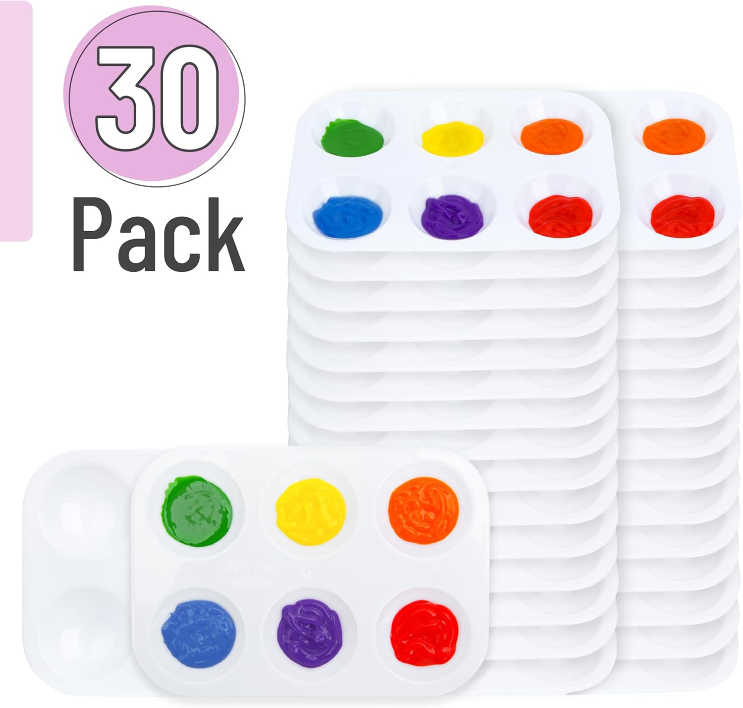 Mr. Pen Plastic Paint Palettes (30 Pack) – 6-Well White Rectangular Artist Trays for Kids, School, Art Class, and DIY Crafts