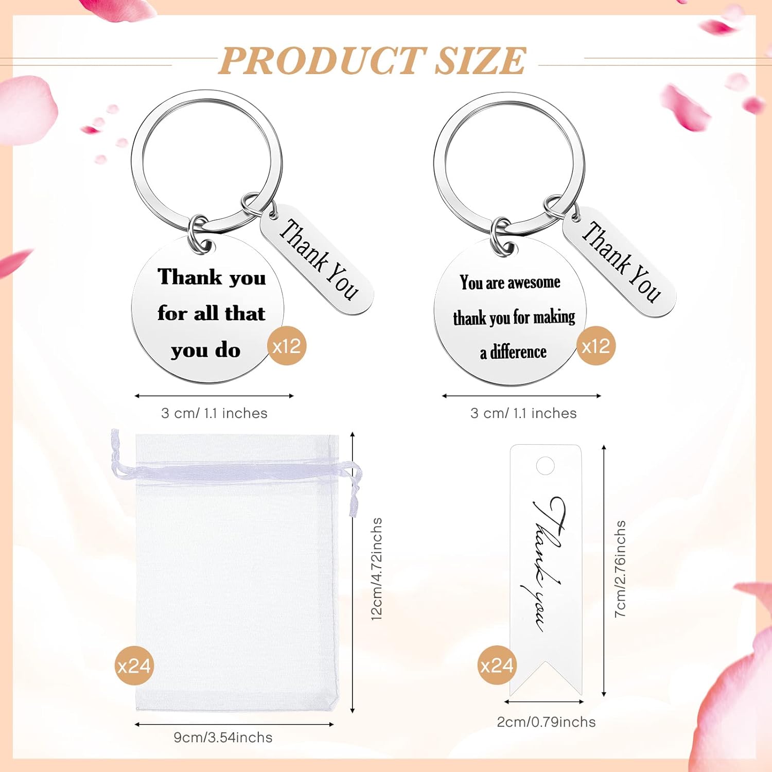 Yinkin 72-Piece Bulk Employee Appreciation Gift Set – Motivational Keychains for Staff, Graduation, and Team Events