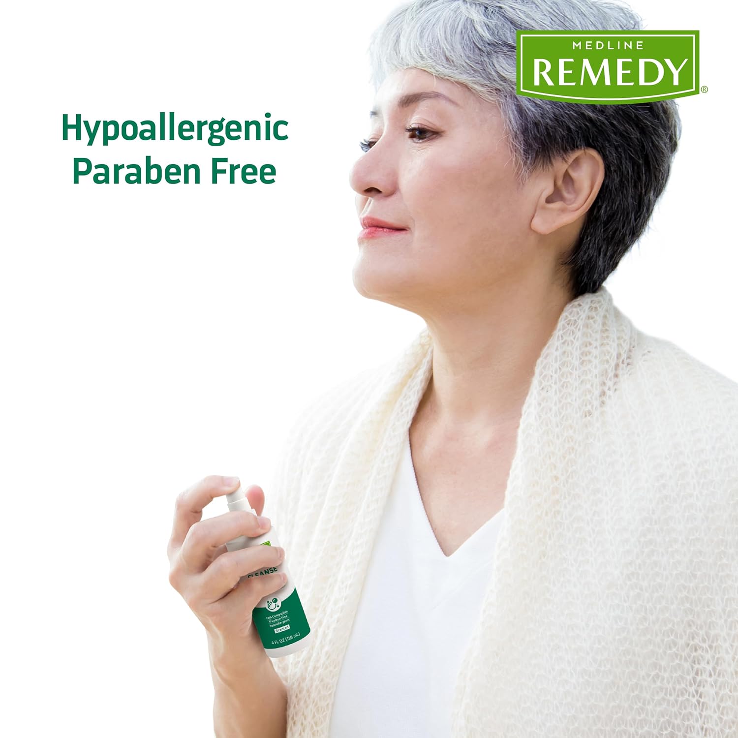 Medline Remedy Essentials No-Rinse Body & Hair Cleanser - 4 fl oz Sulfate-Free Spray for Incontinence, Post-Surgery & Camping