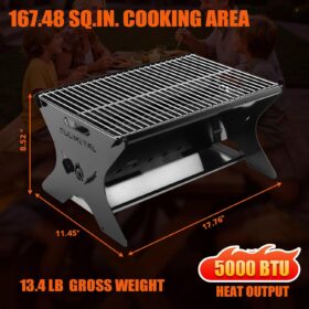 QuliMetal 3-in-1 Portable Camping Grill – Foldable Heavy-Duty Charcoal, Wood & Gas BBQ Fire Pit with Spark Screen & Carry Bag for Backpacking, Tailgating & Backyard