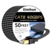 Ximhun Cat 8 Ethernet Cable 50 FT – High Speed 40Gbps Internet Cord, Shielded Flat Braided RJ45 Network Patch Cable for Gaming, PS5, Xbox, and Router – Heavy Duty Indoor LAN Wire (50 Feet, Black)