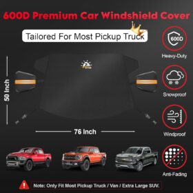 Zettum 600D Heavy Duty Windshield Snow Cover for Trucks - All-Weather Winter Ice Frost Guard for Ford F-150, Silverado, RAM & Vans (76" x 50")
