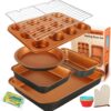 Little Paid 6-Piece Nonstick Bakeware Set - Stackable Gold Cake Pan, Cookie Sheet, Muffin Tin, Loaf Pan & Cooling Rack - Oven Safe Kitchen Essentials for Baking
