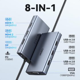 8-in-1 USB C Docking Station: Dual 4K HDMI, DP, VGA Multiport Hub with 100W PD Charging