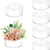 Hewory Acrylic Flower Vases – 6 Pack Round Centerpiece Boxes with 13-Hole Lids, 2.56”H Clear Floral Arrangers for Weddings & Home Décor