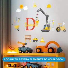 Personalized Construction Crane Wall Decal - Custom Name & Initial Nursery Sticker - Removable Vinyl Decor for Boys Room, Trucks & Tools Theme - Made in USA (Multiple Sizes)