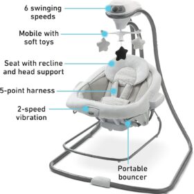 Graco DuetConnect LX Swing and Bouncer - 2-in-1 Portable Baby Seat with Vibration, 6 Speeds, and Music, Redmond