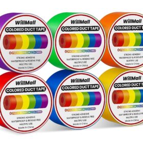 WillMall Heavy Duty Colored Duct Tape - 6 Pack Rainbow Variety (2 Inch x 20 Yards) - Waterproof, Multipurpose Adhesive for DIY Crafts, Repairs, Arts & Indoor/Outdoor Use