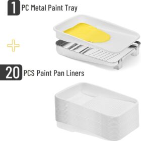 Bates 9-Inch Paint Tray Liner Set – Heavy Duty Metal Paint Tray with 20 Disposable Plastic Liners – Professional & DIY Painting Supplies