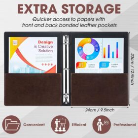 Marspark Vintage Leather 3-Ring Binder (2-Pack) – 1 Inch Hardback Organizer for Letter Size Paper – Antique Book Style with Inner Pockets (Brown, Black)