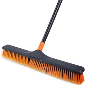24-Inch Heavy-Duty Push Broom with 65" Adjustable Long Handle | Stiff Bristle Floor Brush for Garage, Shop, Patio, and Concrete