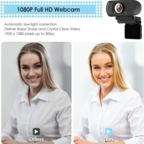 ToLuLu 1080P HD Webcam with Microphone, Privacy Cover & Tripod – Plug and Play USB Computer Camera for Streaming, Video Conferencing, and Online Schooling