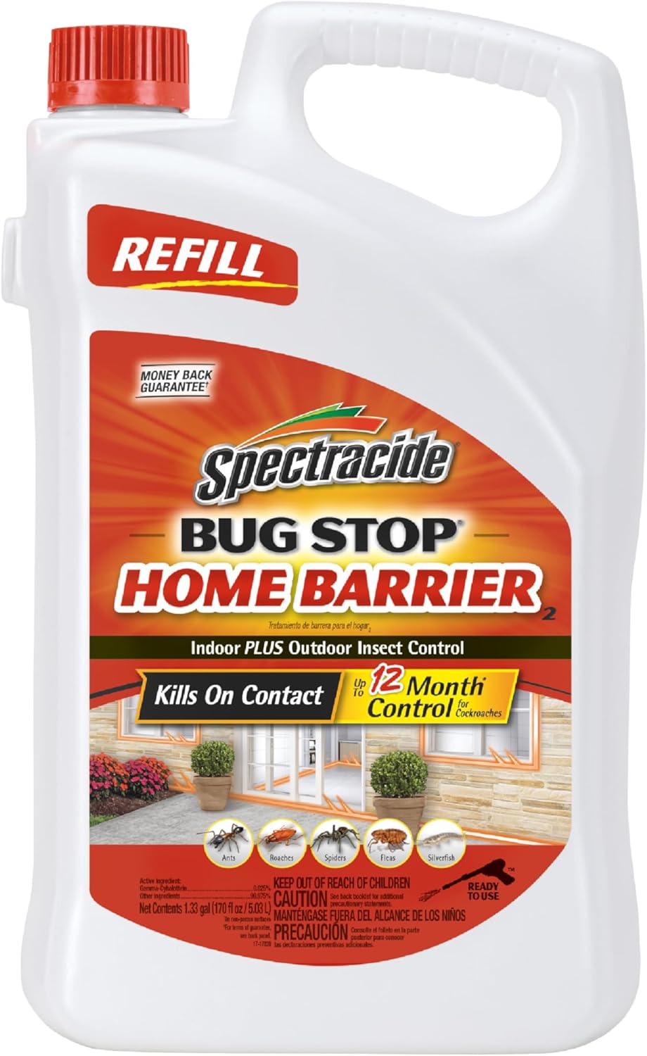 Spectracide Bug Stop Home Barrier Spray - Indoor/Outdoor Insect Killer for Ants, Roaches & Spiders, 1.33 Gallon Refill