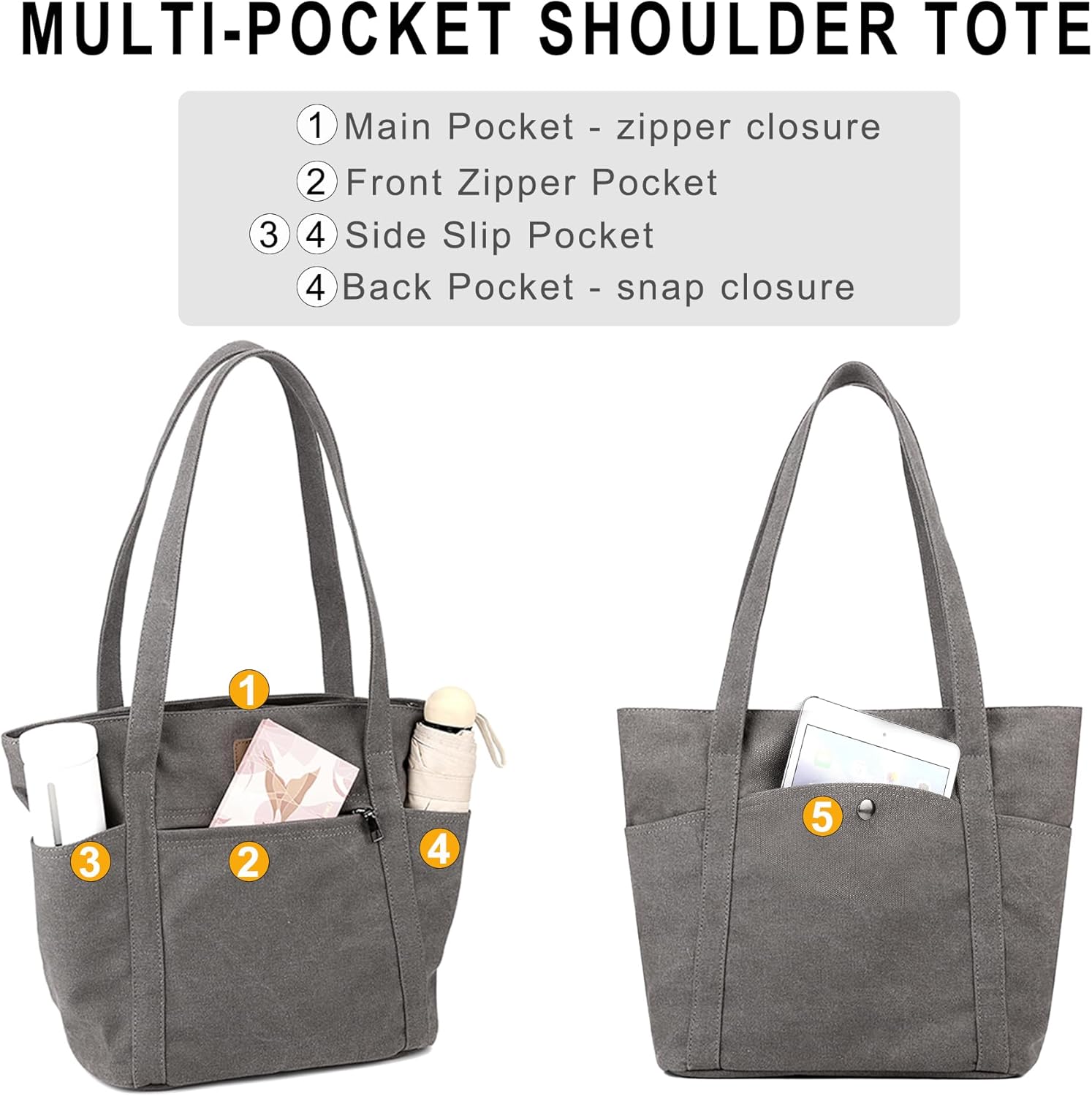DOURR Women's Retro Heavy-Duty Canvas Bucket Tote - Multi-Pocket Work Shoulder Handbag
