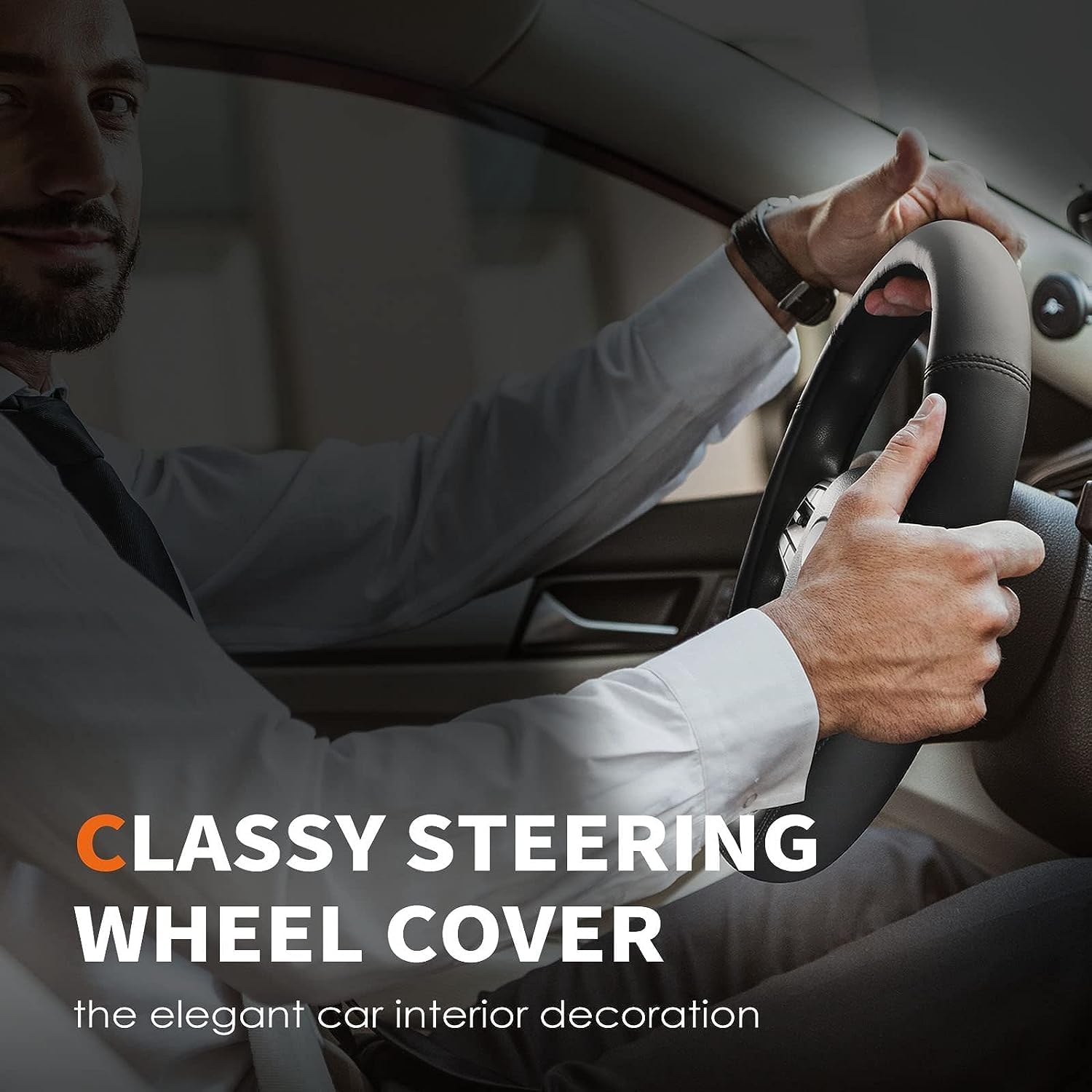 HOTOR Premium Leather Steering Wheel Cover – Universal Anti-Slip Grip for 14.5-15 Inch Wheels – Ultimate Interior Protection & Comfort