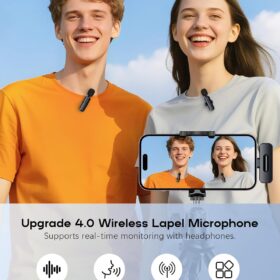 Wireless Mini Microphone for iPhone and Android - 2 Pack Plug & Play Lavalier Lapel Mic with USB-C & Lightning for Video Recording, Vlogging, Podcasting