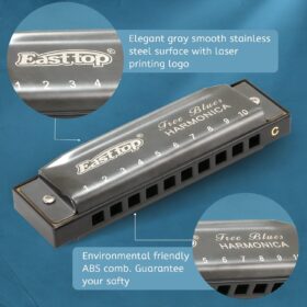 Easttop Deluxe 10 Hole Diatonic Harmonica in C – Professional Blues Harmonica with Phosphor Bronze Reeds & Stainless Steel Covers – Ideal for Beginners, Students & Musicians