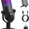 Gaming USB Microphone with RGB Lighting - Plug & Play Condenser PC Mic with Noise Reduction, Mute Button, & Pop Filter for Streaming, Podcasting, & Recording