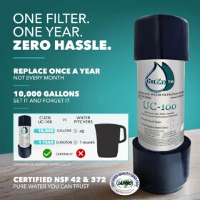 CuZn UC-100 Under Sink Water Filter - 10,000 Gallon Inline System for Kitchen or Bathroom Faucets - Reduces Lead, PFAS/PFOS, Chlorine - 1-Year Life & NSF/ANSI 42 Certified