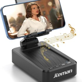 Jteman 2-in-1 Wireless Bluetooth Speaker Phone Stand - Portable HD Sound Holder with Anti-Slip Base, Adjustable Mount for Desk, Home, and Kitchen - Compatible with iPhone, Samsung, iPad