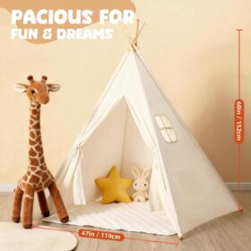 Kids Teepee Tent for Boys & Girls – Indoor & Outdoor Playhouse with Wood Poles, Portable Play Tent for Toddlers & Children (Grey & White Striped Design)
