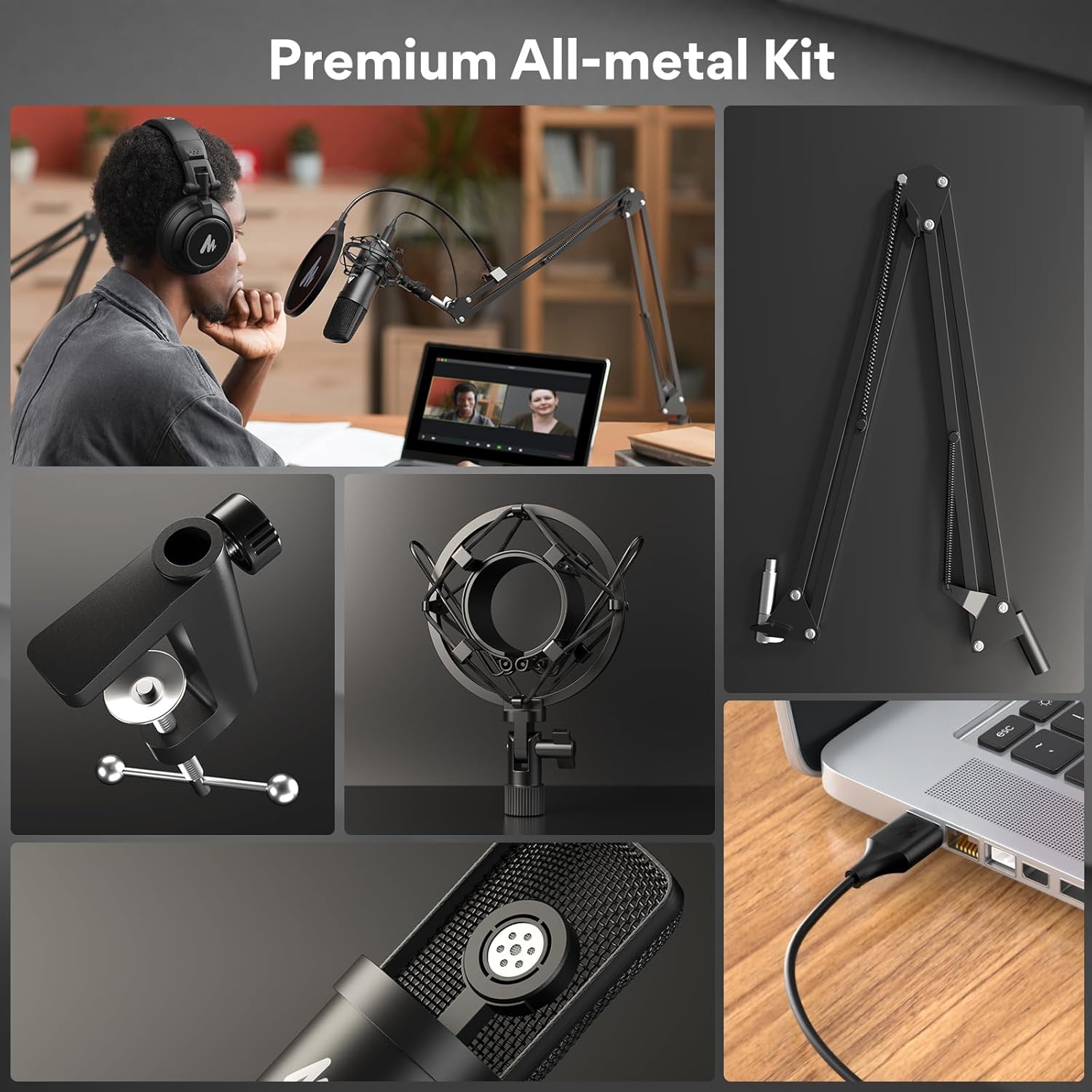 Maono AU-A04 USB Condenser Microphone Kit with Professional Sound Chipset, 192kHz/24Bit Plug & Play Metal Mic for Podcasting, Gaming, and Recording