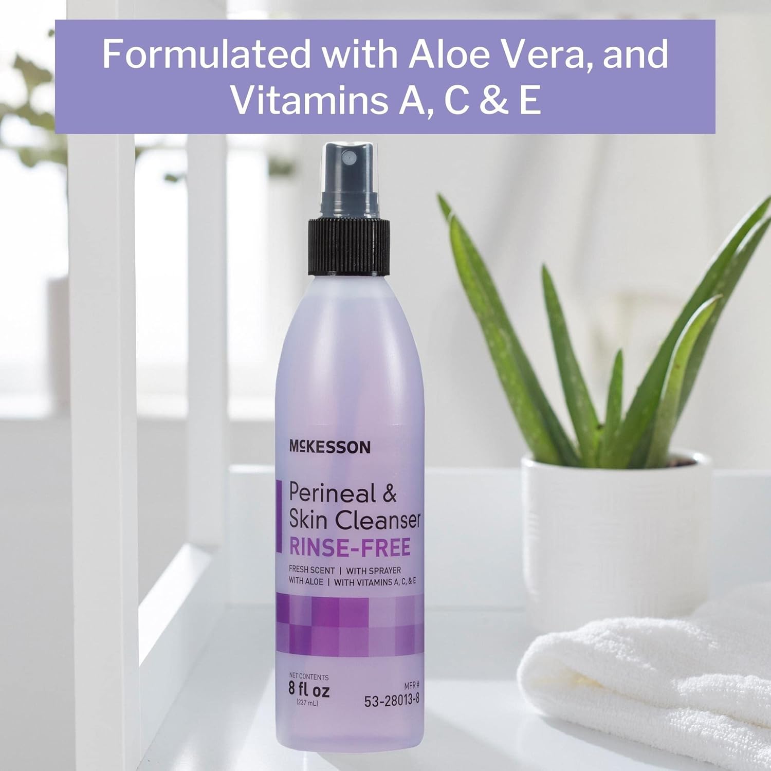 McKesson Rinse-Free Perineal Skin Cleanser - 8 oz No-Rinse Body Wash with Aloe and Vitamins for Incontinence and Sensitive Skin Care