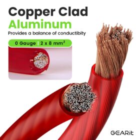 GEARit 1/0 Gauge AWG CCA Power Wire - 10 Feet Red Translucent Copper Clad Aluminum Cable for Car Audio, Battery Ground, Amps, RV & Electrical Wiring