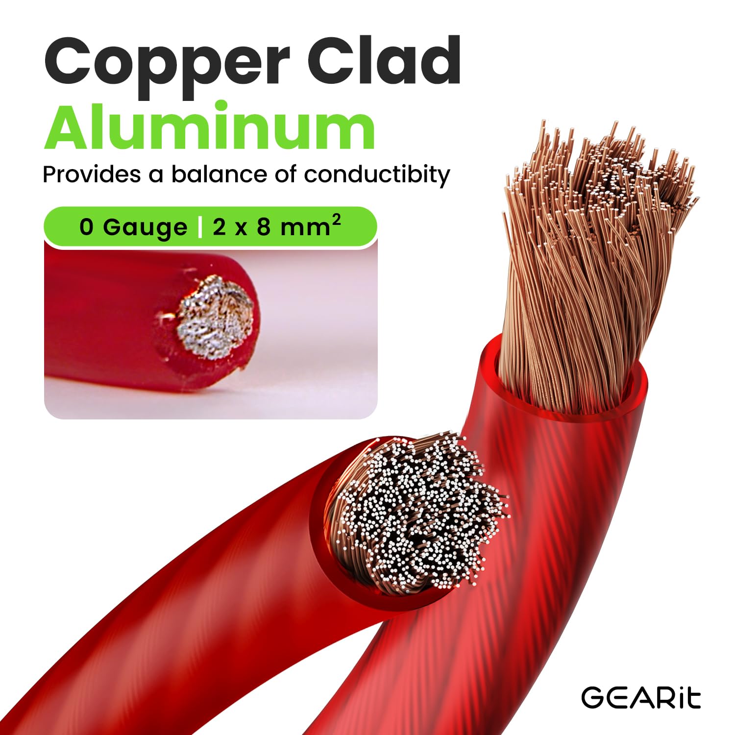 GEARit 1/0 Gauge AWG CCA Power Wire - 10 Feet Red Translucent Copper Clad Aluminum Cable for Car Audio, Battery Ground, Amps, RV & Electrical Wiring