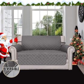Easy-Going Reversible Loveseat Sofa Cover - Water Resistant Furniture Protector for Dogs & Pets, 2-Cushion Quilted Couch Slipcover with Foam Stays (Gray/Light Gray, Fits 46.5")