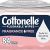 Cottonelle Flushable Wet Wipes, Fragrance-Free & Septic-Safe, 2 Flip-Top Packs (84 Wipes Total)