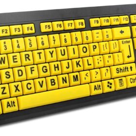 BOOGIIO Large Print High Contrast USB Keyboard – Yellow & Black Wired Keyboard for Visually Impaired, Elderly, and Low Vision Users (104-Key Layout)
