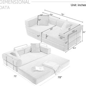HANXIN 78-Inch Convertible Sleeper Sofa Bed – Folding Corduroy Futon Couch with Fixed-Shape Frame, No Assembly Required (Beige)