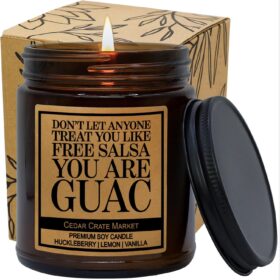Funny Friendship Candle Gift for Women - 'Don't Let Anyone Treat You Like Free Salsa' - Huckleberry Vanilla Scented Soy Wax | Best Friend Birthday, BFF, Coworker or Gag Gift | 9oz USA Made