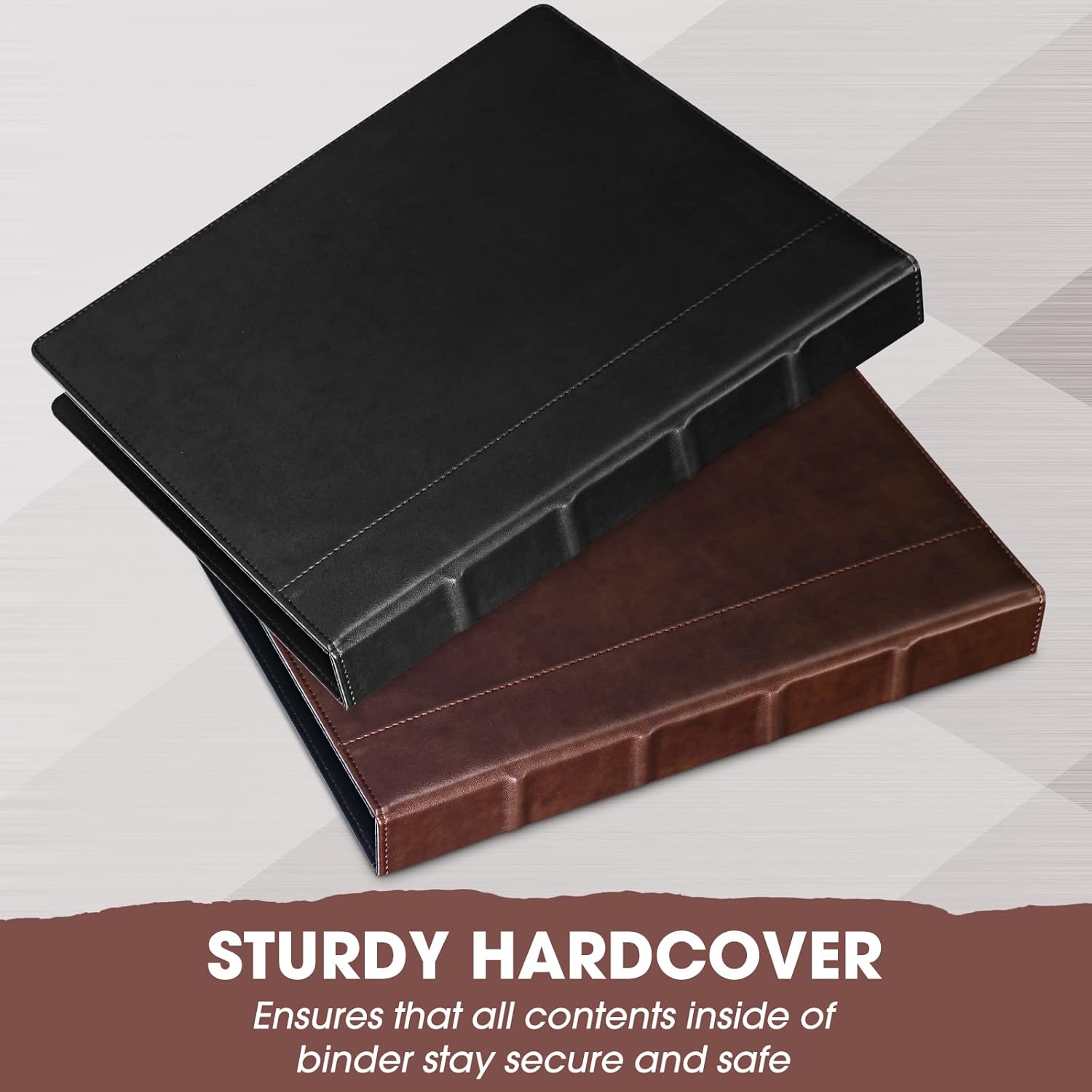 Marspark Vintage Leather 3-Ring Binder (2-Pack) – 1 Inch Hardback Organizer for Letter Size Paper – Antique Book Style with Inner Pockets (Brown, Black)