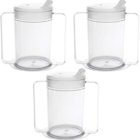 Providence Spillproof Adult Sippy Cups - 12oz Heavy-Duty Assistive Drinking Mugs with Handles - Non-Spill, Dishwasher Safe & Latex Free (3-Pack, Made in USA)