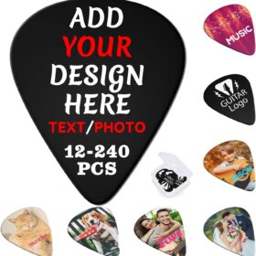 Personalized Guitar Picks – Custom Photo & Text Design | 12, 24, 60, 120, or 240 Pack | Premium ABS for Electric, Bass, Acoustic & Ukulele | Thin, Medium & Heavy Gauges | Unique Musician Gift