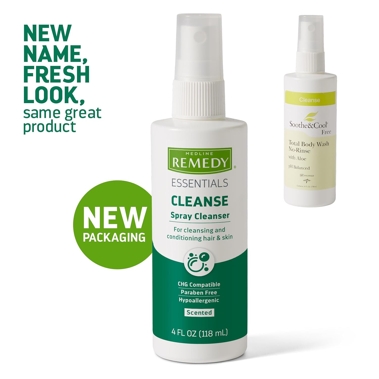 Medline Remedy Essentials No-Rinse Body & Hair Cleanser - 4 fl oz Sulfate-Free Spray for Incontinence, Post-Surgery & Camping