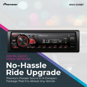 Pioneer MVH-S110BT Single DIN Bluetooth Car Stereo – Digital Media Receiver with USB, FLAC Playback, and iPhone/Android Compatibility