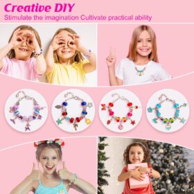 KXQ 132-Piece Charm Bracelet Making Kit for Girls – DIY Jewelry Craft Set with Gift Box, Beads, Charms & Storage Case – Creative Art Activity for Kids Ages 5-12