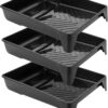 Bates 3-Pack 9-Inch Black Plastic Paint Trays - Heavy Duty, Deep Capacity with Textured Ridges for Smooth Roller Application