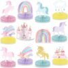 12Pcs Unicorn Honeycomb Centerpieces - Magical Pastel Rainbow & Castle Table Decorations for Girls Birthday, Baby Shower & Princess Party Supplies