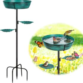 Heirloom Quality Metal Bird Bath for Outdoors – 35” Tall Garden Birdbath with Rust-Proof Green Finish, Deep Removable Basin & Stable Heavy-Duty Base for Lawn, Patio & Yard Decor