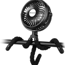 AMACOOL Portable Rechargeable Clip-On Fan for Strollers, Car Seats & Travel - Flexible Tripod, LED Light & Ultra-Quiet Motor