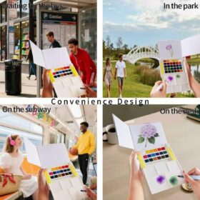 MAIKEDEPOT Portable Watercolor Paint Set with Ergonomic Grip – 30 Colors Travel Painting Kit with Water Brush, 24 Sheets Paper & Tutorials – Compact Art Supplies for Adults & Beginners