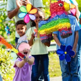 GIFTEXPRESS Rainbow Donkey Piñata Kit - 16 Inch Mexican Party Decoration with 33-inch Stick & Blindfold - Fiesta Favor for Birthdays & Cinco de Mayo