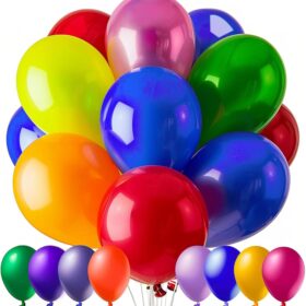 100 PCS 12-Inch Rainbow Latex Balloons - Premium Assorted Color Party Decor Bulk Kit for Weddings, Birthdays, Baby Showers & Celebrations
