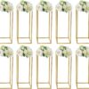 Set of 10 Gold Flower Stand Columns for Wedding - 23.6" Metal Floor Vase Pedestals for Reception Centerpieces, Aisle, and Home Party Décor